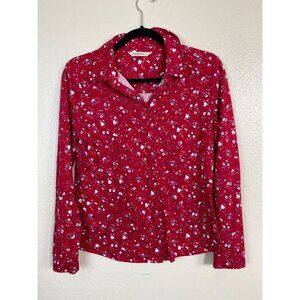 Woolovers Red Floral Long Sleeve Button Up Top Organic Cotton Modal Size Small